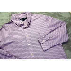 Ralph Lauren Purple Vertical Stripe Slim Fit Button Shirt Size 17.5 32/33 Dress